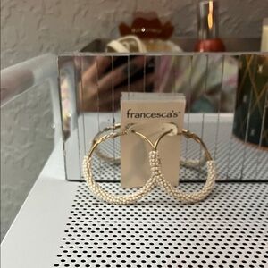Francesca's Gold and White Beaded Hoop Earrings